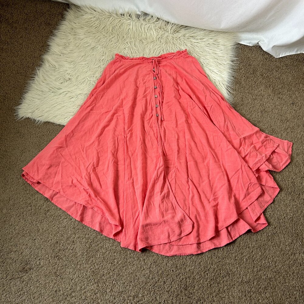 Lulu's A Line MOP Button Front Skirt S Flowing Salmon Pink
